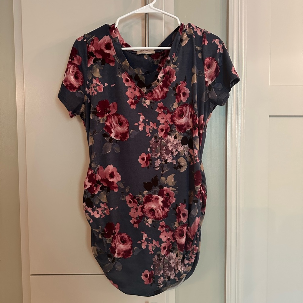 Blue Short Sleeve Ruched T-Shirt